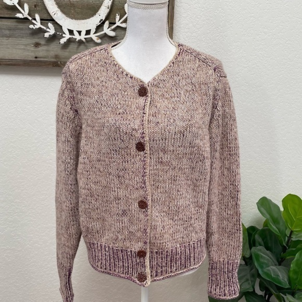 Sundance heavy knit wool blend cardigan sweater purple tan ladies XL